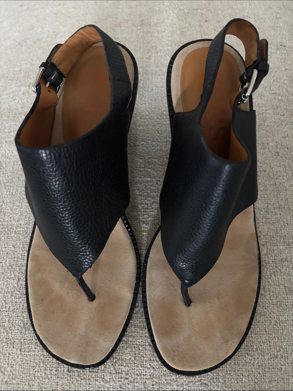 KORS Michael Kors Black Leather Slingback Thong Sandals